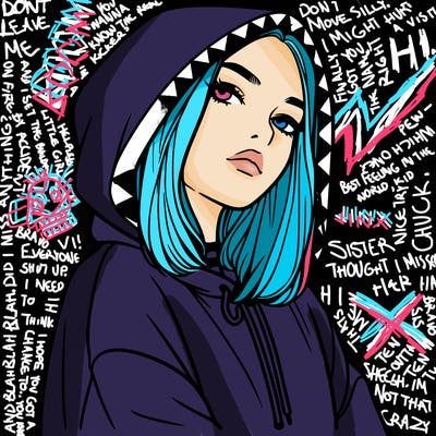 a realistic girl in a hoodie