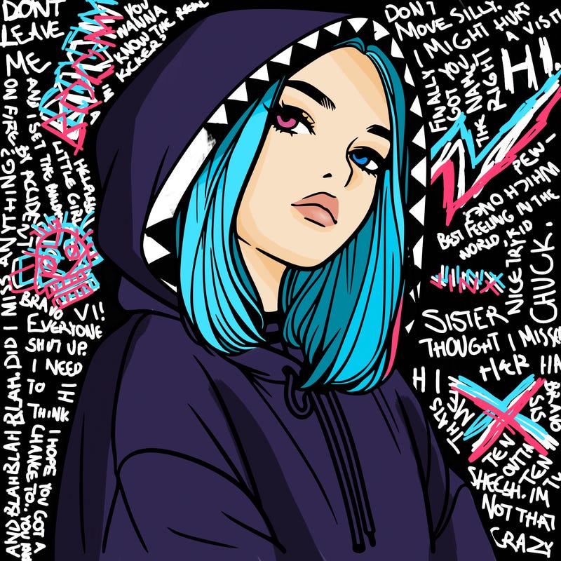 a realistic girl in a hoodie