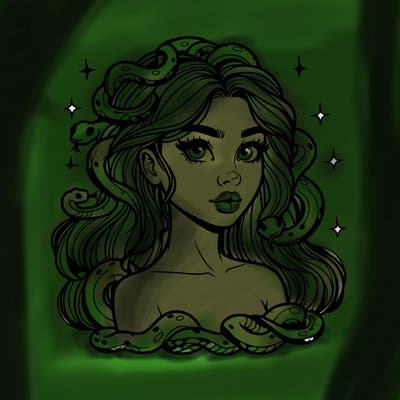 realistic girl with snakes as hair