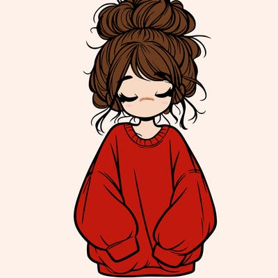 girl with baggy sweatshirt and messy bun