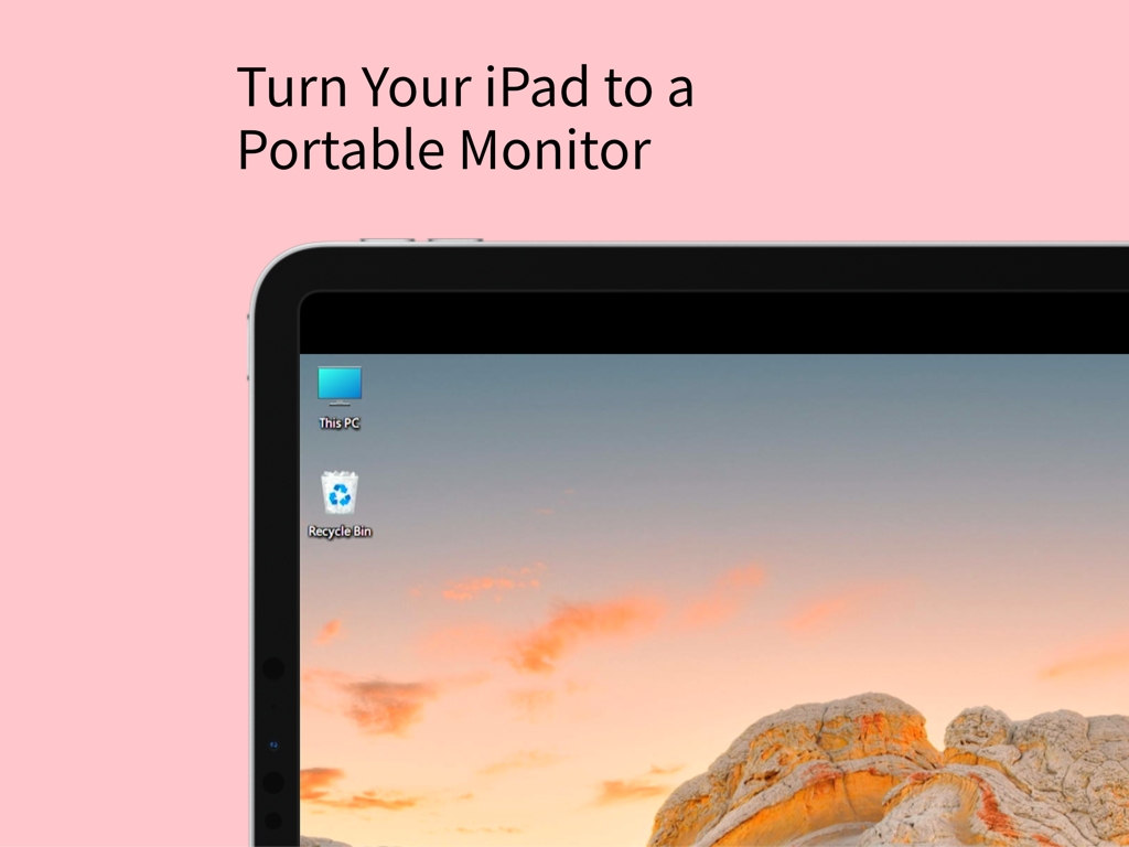 Genki Studio - iPad screen displaying a Windows desktop acting as a portable monitor