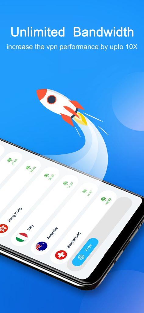 VPN Stable - Fast & Secure VPN - Screenshot of VPN Stable app showing unlimited bandwidth and global server list