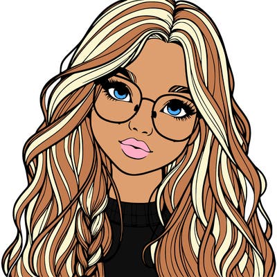 girl with long hair and freckles and glasses realistic