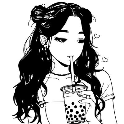 aesthetic realistic girl with boba