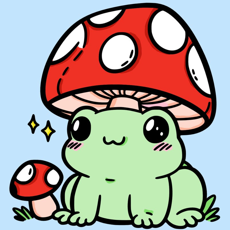 a cute frog with a mushroom hat
