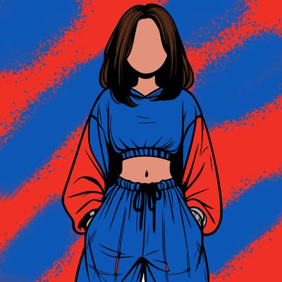 realistic girl faceless with baggy pants and a crop top