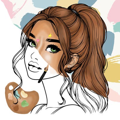 realistic girl with a ponytail on her hair and lips