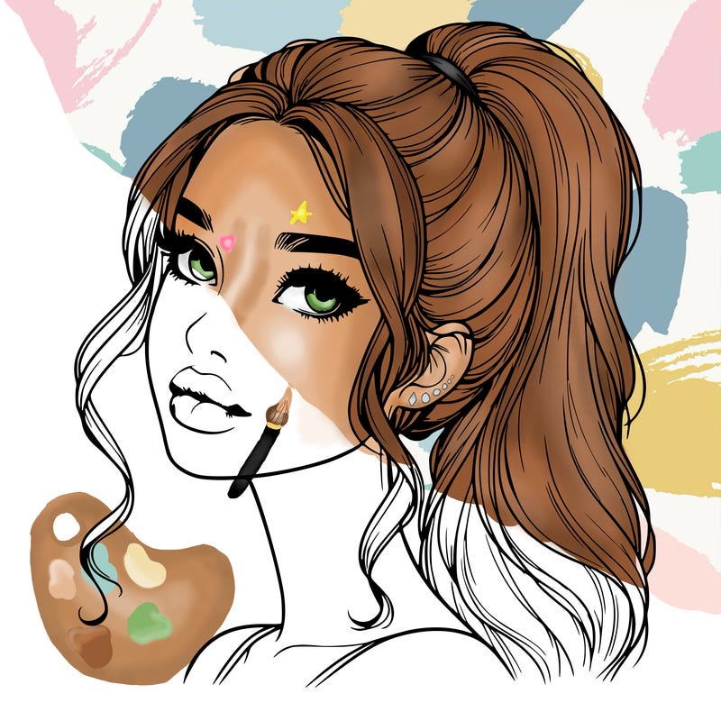 realistic girl with a ponytail on her hair and lips