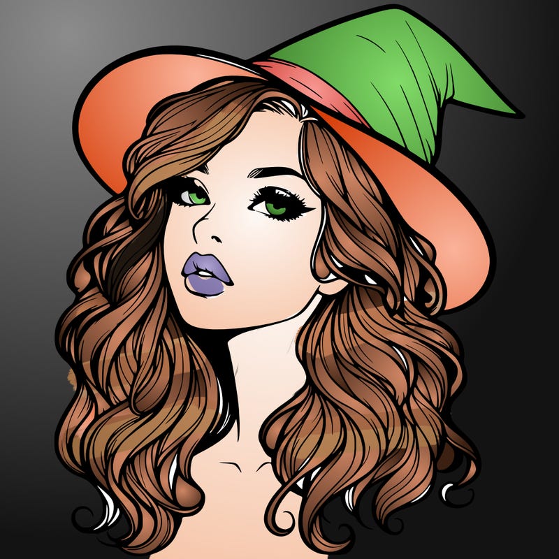 realistic witch girl with wavy hair and lips