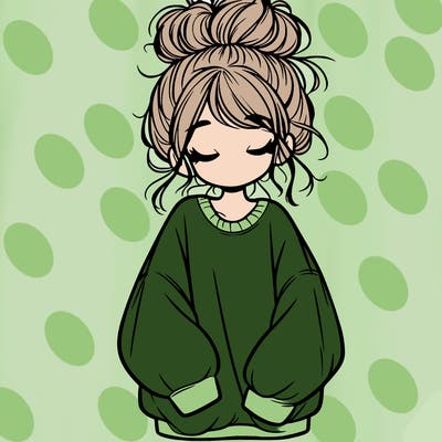 girl with baggy sweatshirt and messy bun