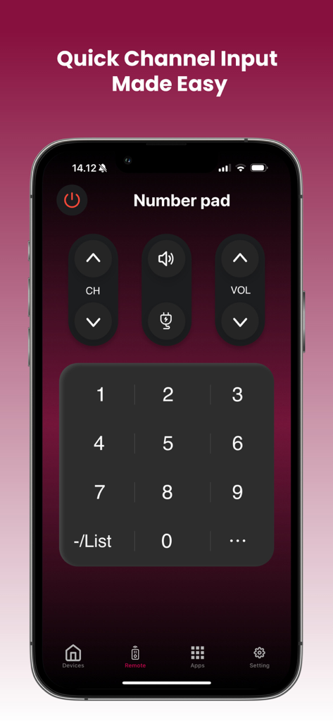 Remote for LG TVs - LG TV remote app numeric keypad interface for quick channel selection