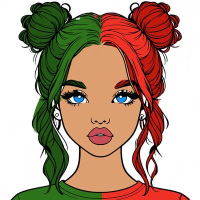 realistic girl with two buns in hair and lips