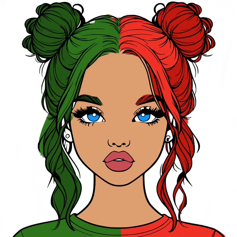 realistic girl with two buns in hair and lips