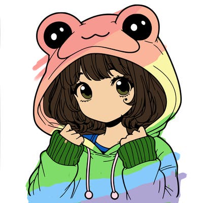 a cute teenage girl wearing a frog hoodie