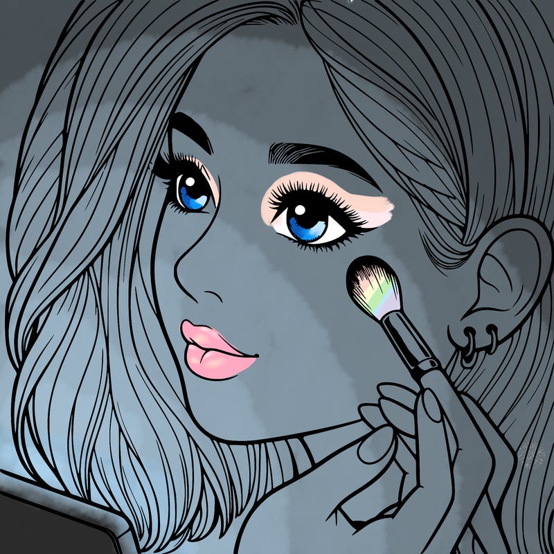 a realistic girl doing her makeup