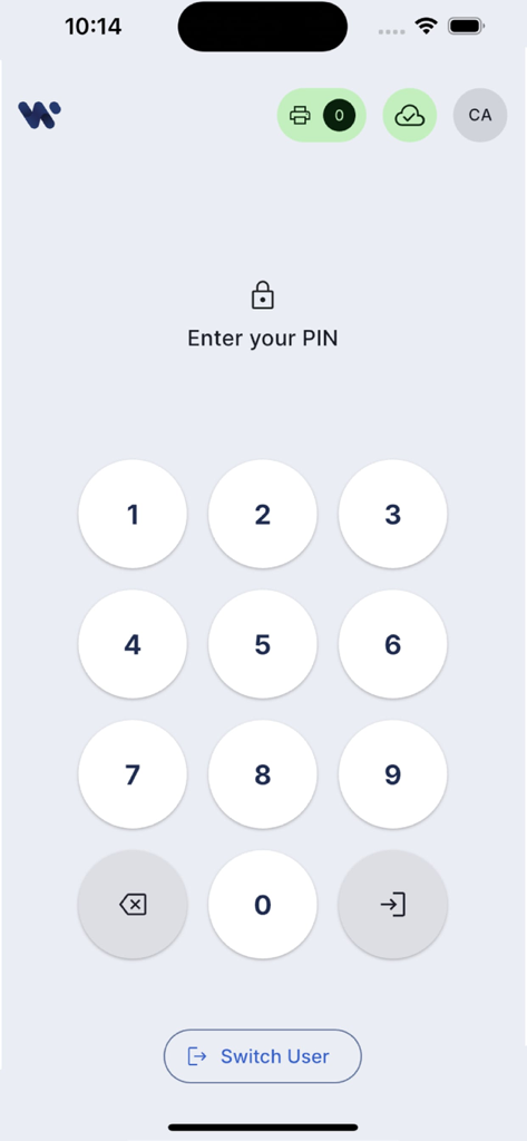 Twine POS - Twine POS login screen with numeric keypad for PIN entry