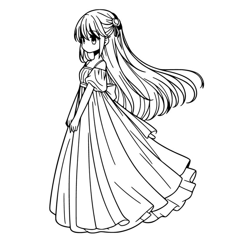 manga girl in long flowing dress