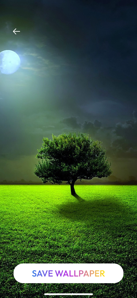 Live Wallpaper Maker - Themes - A nature-themed live wallpaper featuring a solitary green tree in a field under a full moon at night.