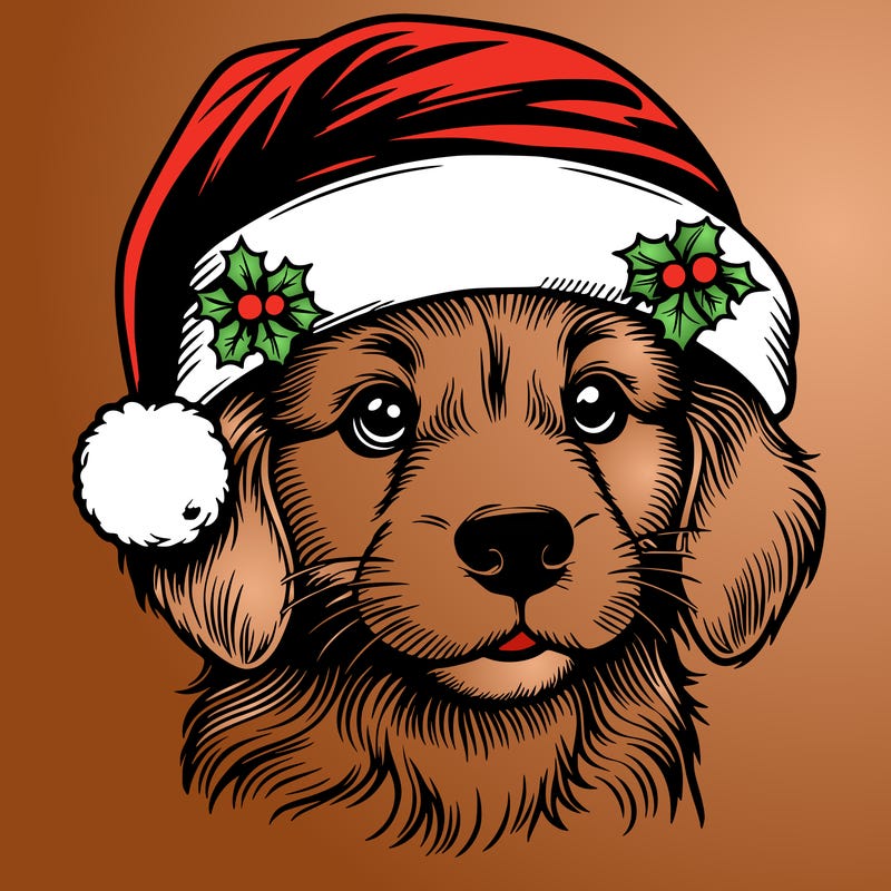 realistic dog wearing a santa hat
