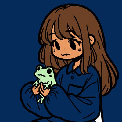 girl with long hair and a oversized shirt. and she is holding a frog