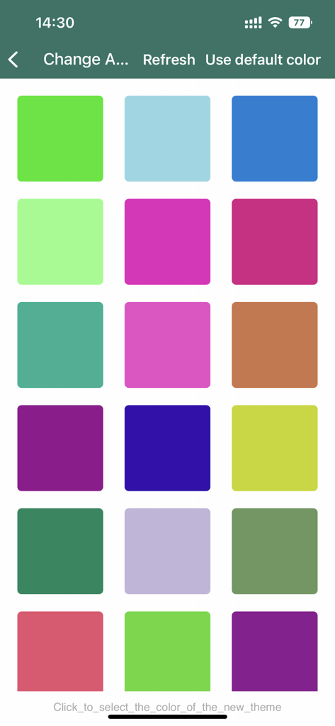 Green Apple Accounting - A grid showing various color theme options for personalizing the Green Apple Accounting app interface.