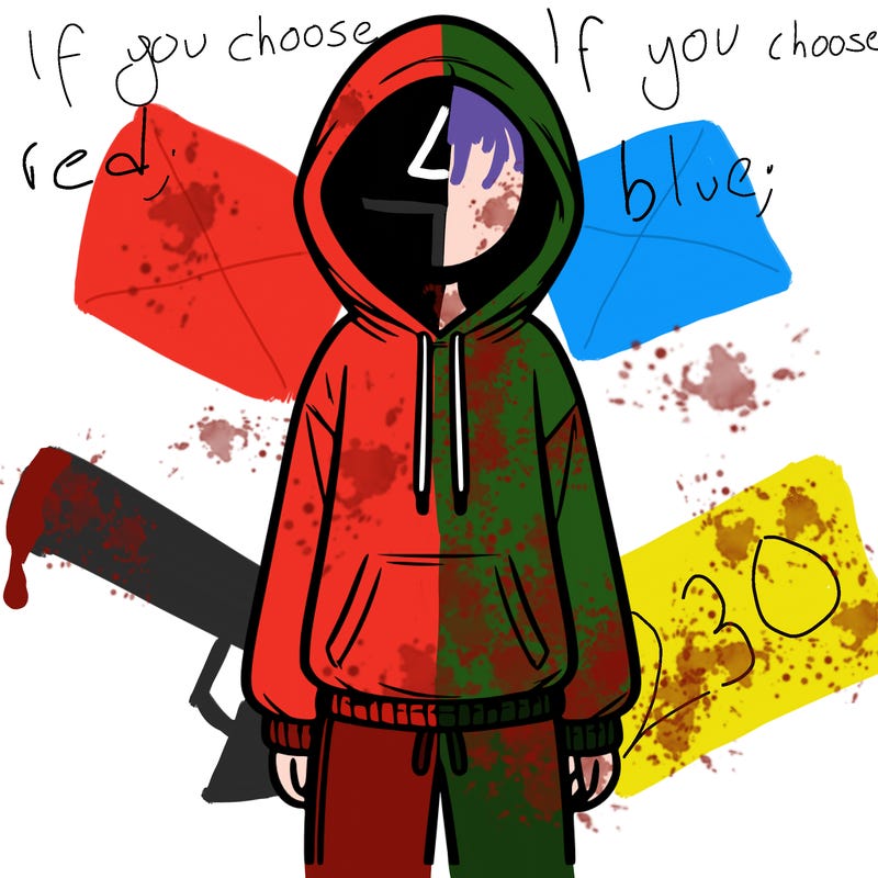 faceless girl in a tracksuit with a hood on and no hair