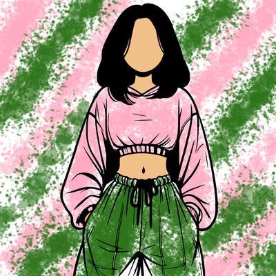 realistic girl faceless with baggy pants and a crop top