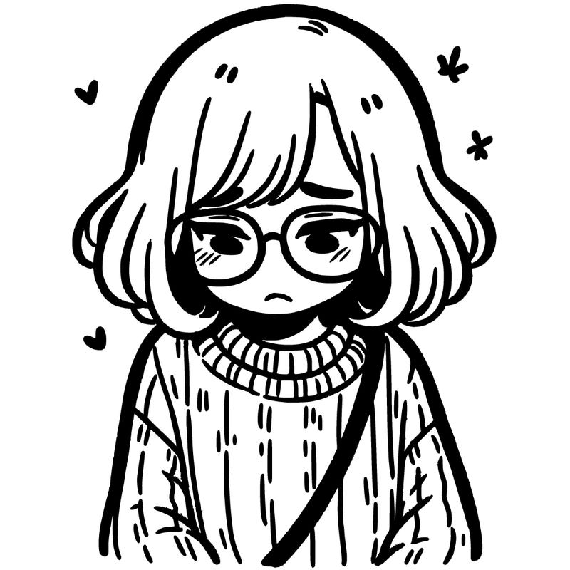 sad girl with glasses in a sweater