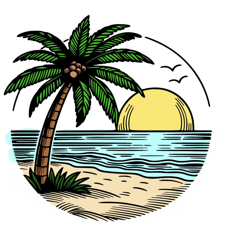 palm tree beach sunset