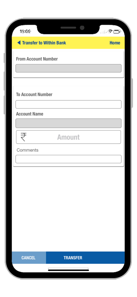 Mobile app screen for transferring funds within UCO Bank using the UCOPAY digital wallet