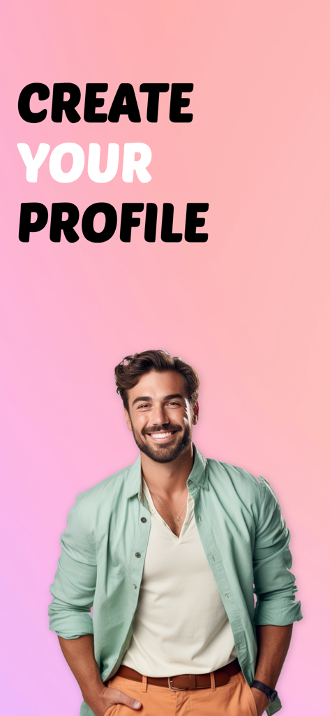 AddMeS - make new friends - A smiling young man with text prompting to create a profile