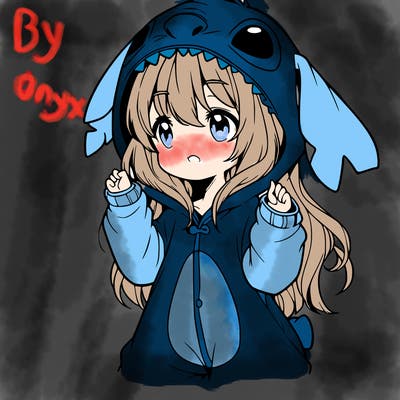 anime girl in a stitch onsie