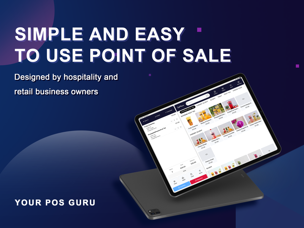 GoMenu POS - GoMenu POS application on an iPad showing a modern point of sale interface for restaurants.