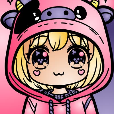 kawaii girl with cow hoodie