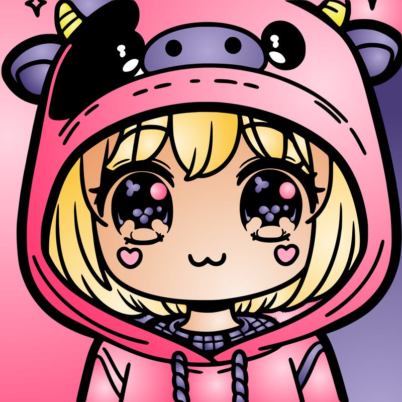 kawaii girl with cow hoodie
