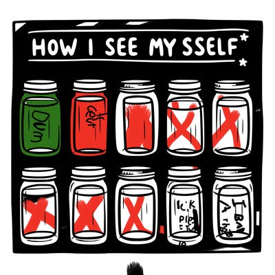 8 empty jar and at the top is says “how i see myself jars”