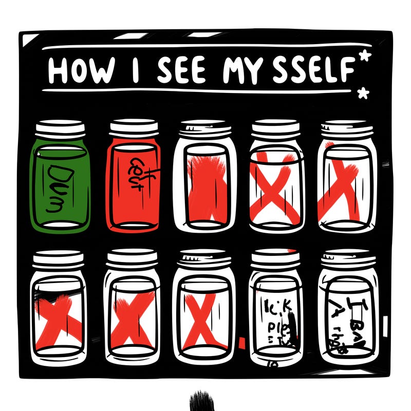 8 empty jar and at the top is says “how i see myself jars”