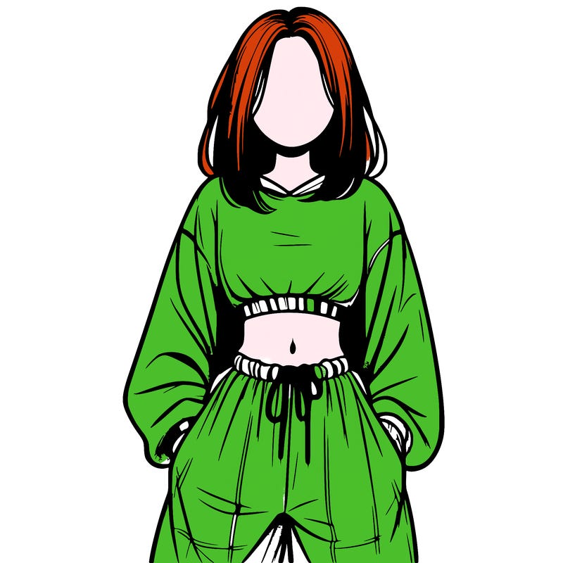 realistic girl faceless with baggy pants and a crop top