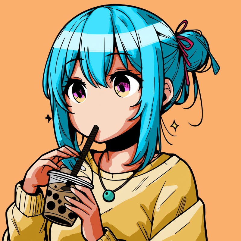 manga character drinking boba