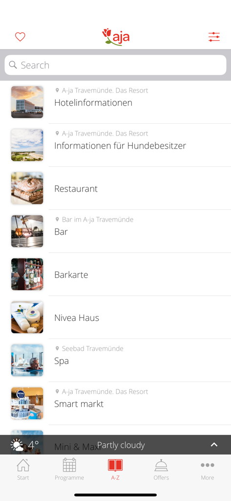 aja Resorts - Um diretório de serviços e comodidades do resort dentro do aplicativo móvel aja Resorts.