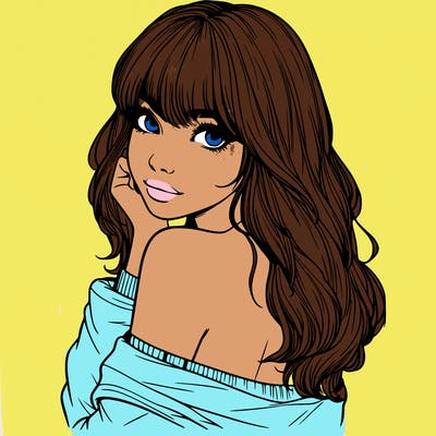 realistic girl with bangs looking over her shoulder