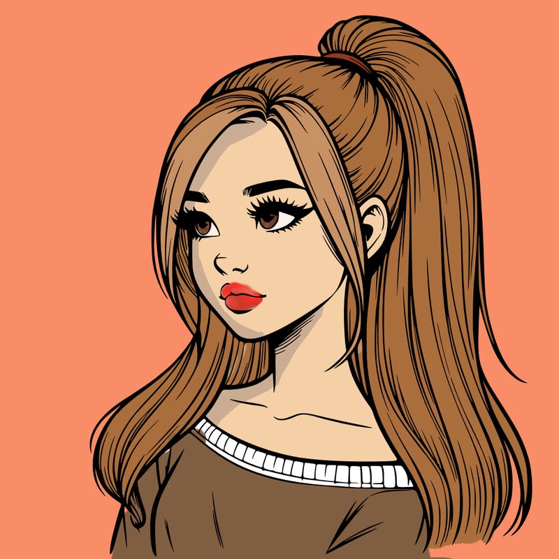realistic girl with a high ponytail