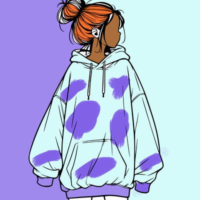 realistic girl with a oversized sweatshirt on and a bun
