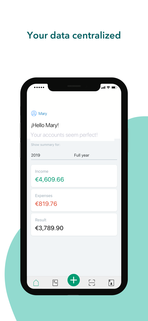 Quipu - Panel de resumen financiero en la aplicación Quipu que muestra ingresos y gastos.