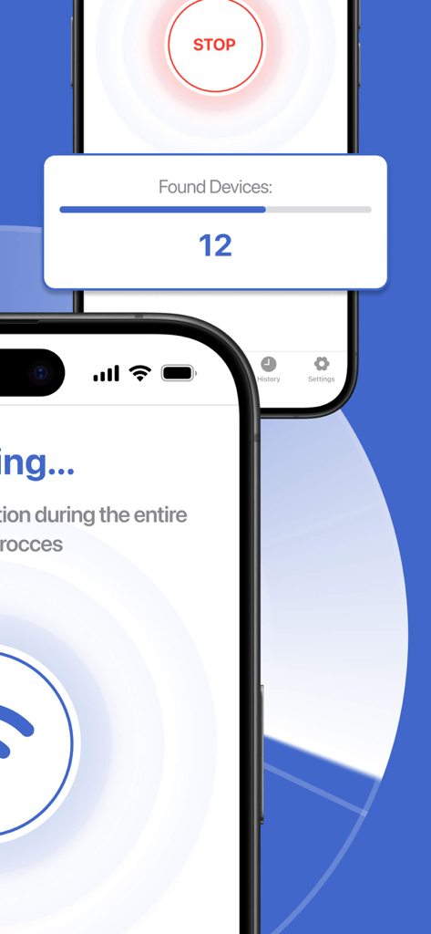 Mobile app interface showing twelve hidden devices detected during a security scan
