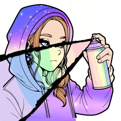 a realistic girl, spray painting