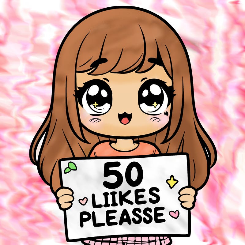 a girl holding a sign saying 50 likes please
