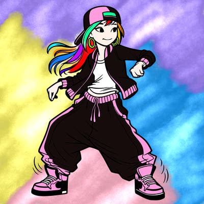 teenage girl doing street dance in baggy clothes