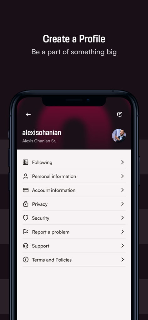 InnerCircle: Athletes First - InnerCircle app profile settings screen showing account options