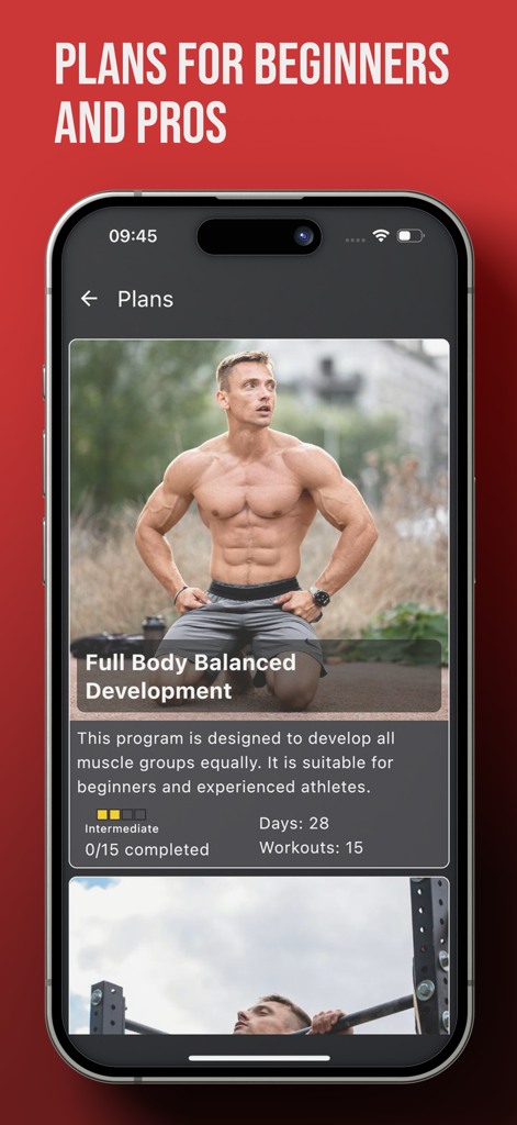 True Trainer - True Trainer app screen featuring calisthenics workout plans for beginners and pros